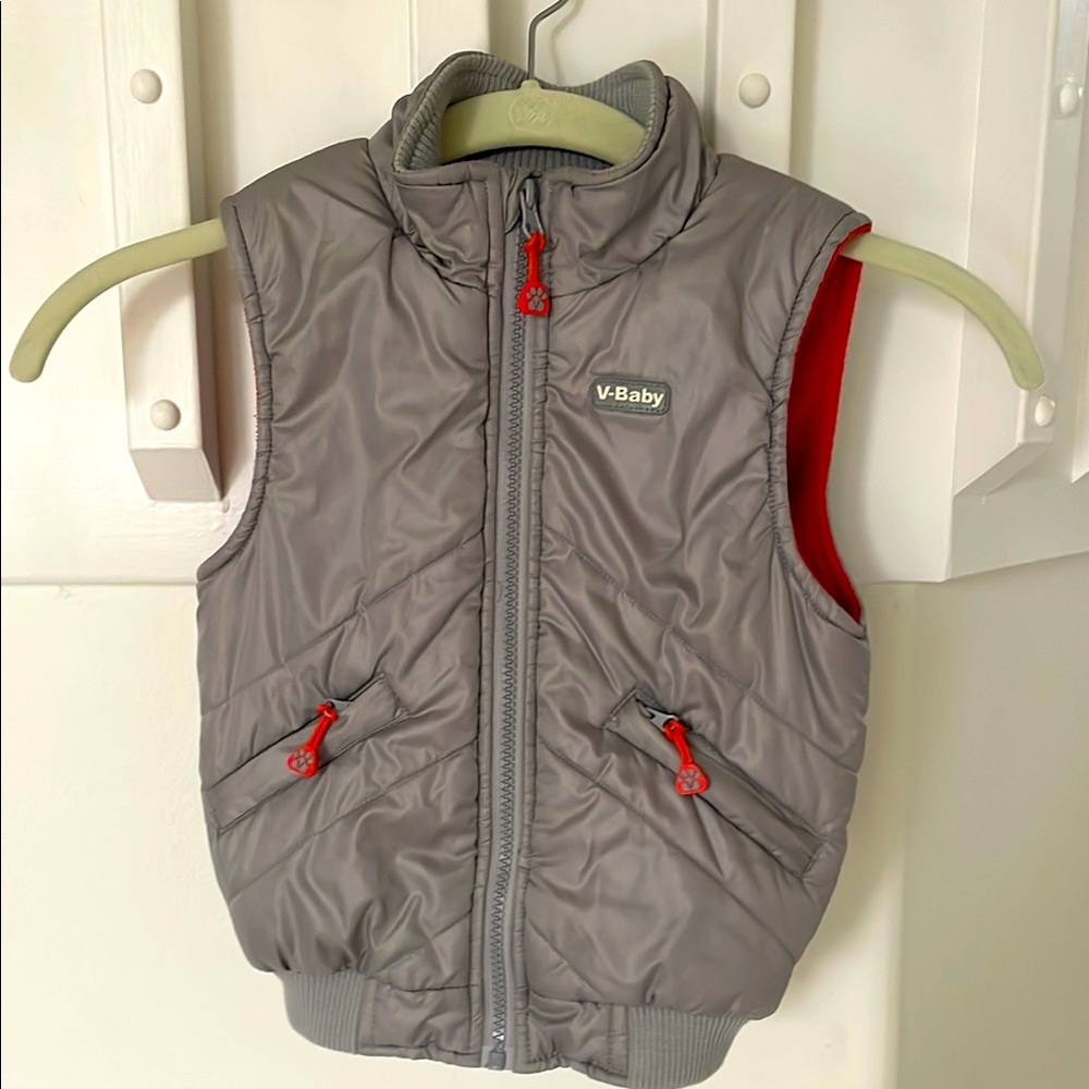 V-Baby Gray Puffer Vest with Red Accents